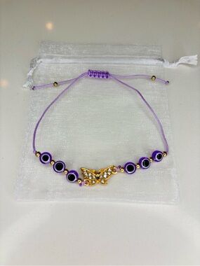 Purple Butterfly Evil Eye Bracelet - Elegant Women's Jewelry